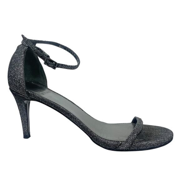 Stuart Weitzman Nudistcurve Lurex Glitter 75mm Sandals Black Gray Size 7M - Picture 3 of 14